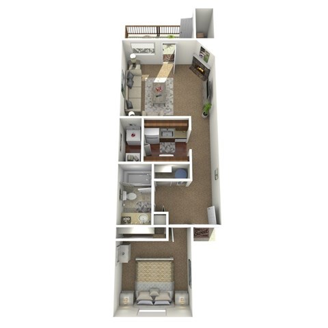 Floor plan for 1 bed, 1 bath, 609 sqft